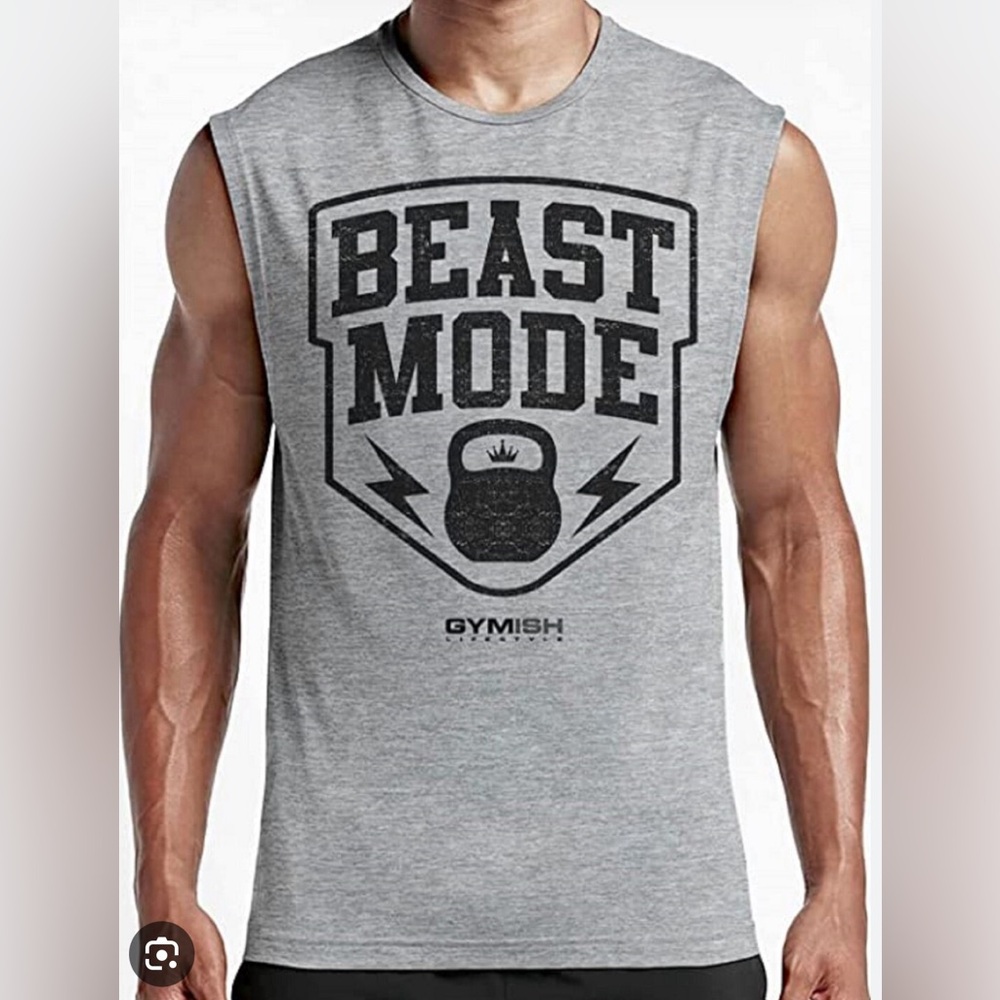 STAR TEE Beast Mode Gymish Tank Life Style Size Large Gray & Black NWT